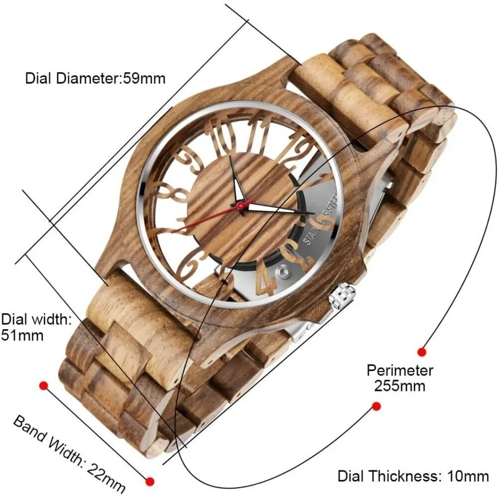 Men's Silver Brown Lightweight Wooden Analog Quartz Deployment Closure Watches